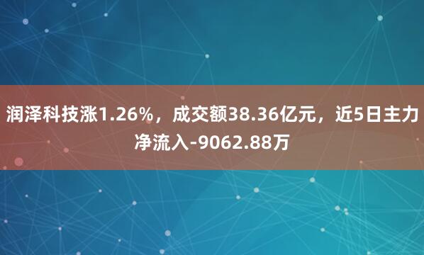 润泽科技涨1.26%，成交额38.36亿元，近5日主力净流入-9062.88万