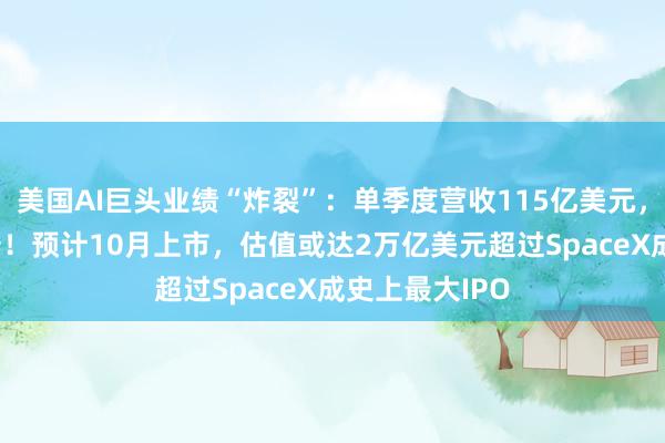 美国AI巨头业绩“炸裂”：单季度营收115亿美元，同比暴涨14倍！预计10月上市，估值或达2万亿美元超过SpaceX成史上最大IPO