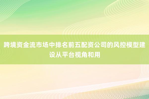 跨境资金流市场中排名前五配资公司的风控模型建设从平台视角和用