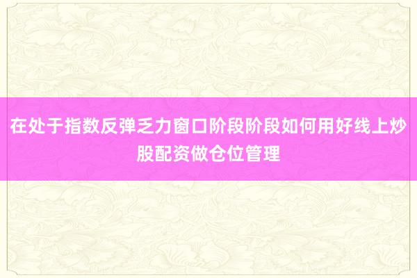 在处于指数反弹乏力窗口阶段阶段如何用好线上炒股配资做仓位管理
