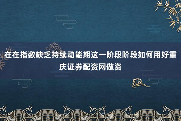 在在指数缺乏持续动能期这一阶段阶段如何用好重庆证券配资网做资