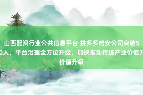 山西配资行业公共信息平台 拼多多雄安公司突破5000人，平台治理全方位升级，加快推动传统产业价值升级